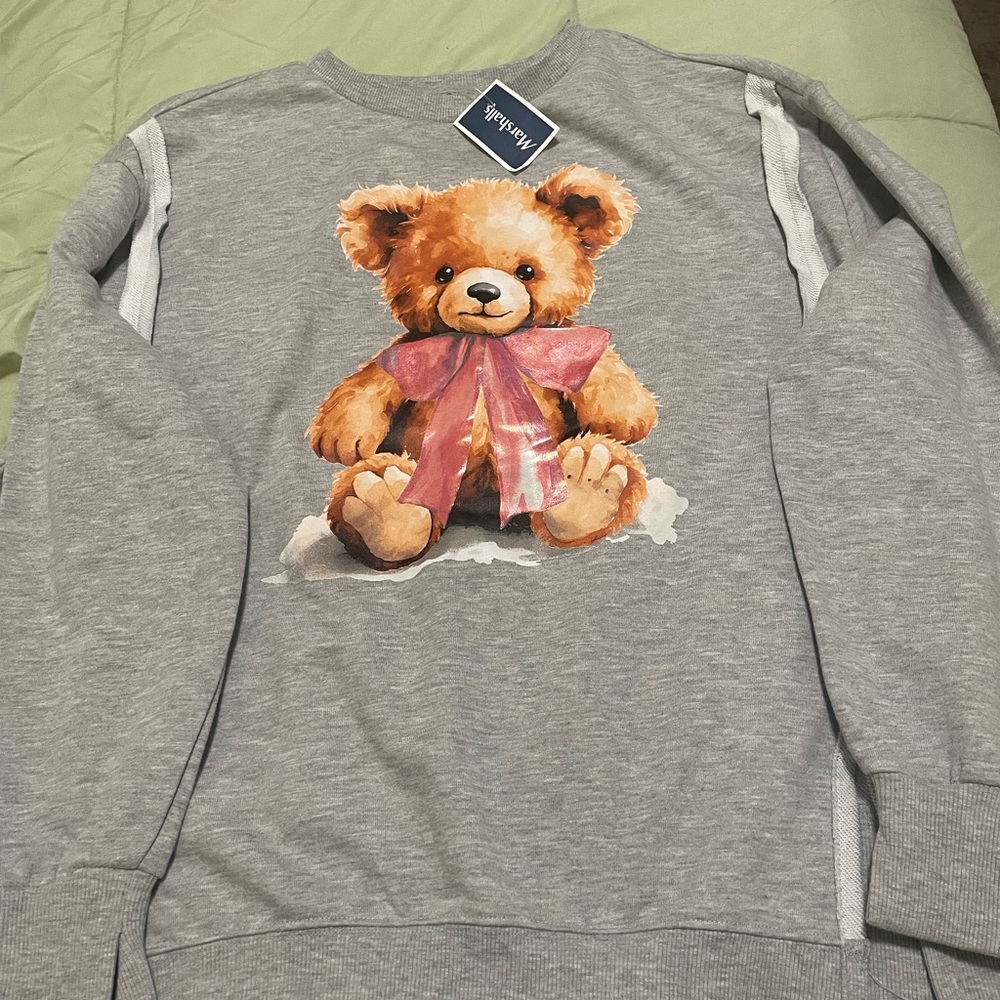 Gray Sweater with Teddy Bear Design